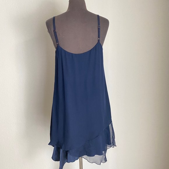 Alice & Olivia sz S 100% Silk spaghetti strap scoop neck asymmetrical shift mini - Picture 6 of 11